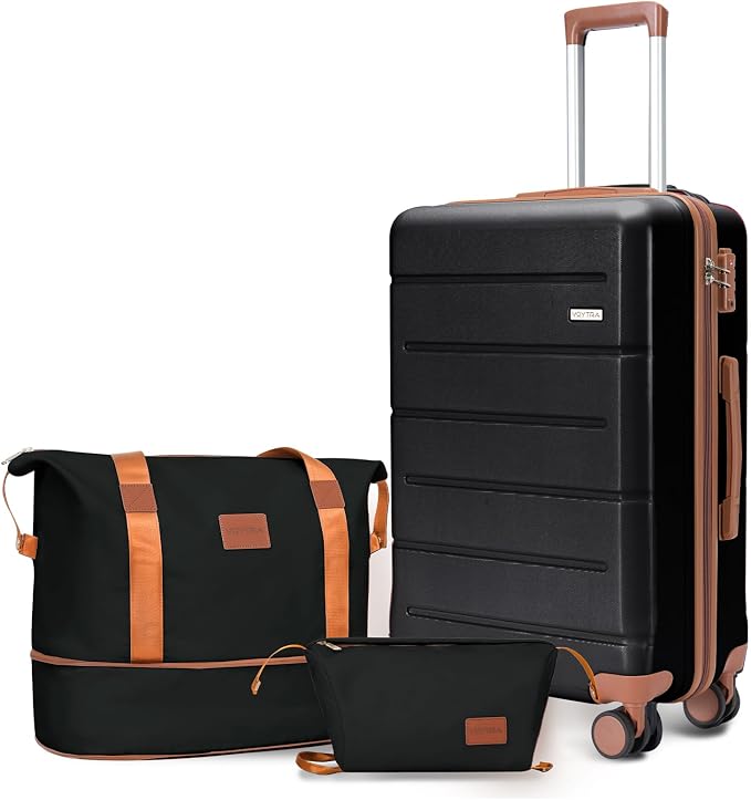 Luggage Set 3 Piece, Carry On Luggage 20 Inch 22x14x9 Airline Approved with Spinner Wheels & TSA Lock, Durable Lightweight ABS Hardside Suitcase Set for Travel (20/TB/DB Black) by VoytraLuggageSuitcase