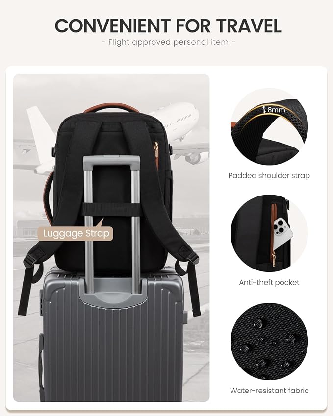 LOVEVOOK 56L Travel Backpack for Women Men with Load-Lifting Waist Belt, Medium Checked Backpack for Airplanes fits 18" Laptop, Waterproof Large Backpack Airline Approved with 2 Packing Cubes - Image 6