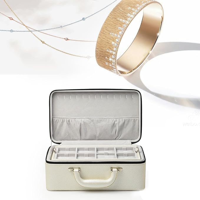 Oirlv Leather Jewelry Box Handmade Travel Jewelry Organizer Storage Case Holder For Girl Lady Earring,Ring,Necklace,Pendant,Watch,Bracelet。(X010)White - Image 4
