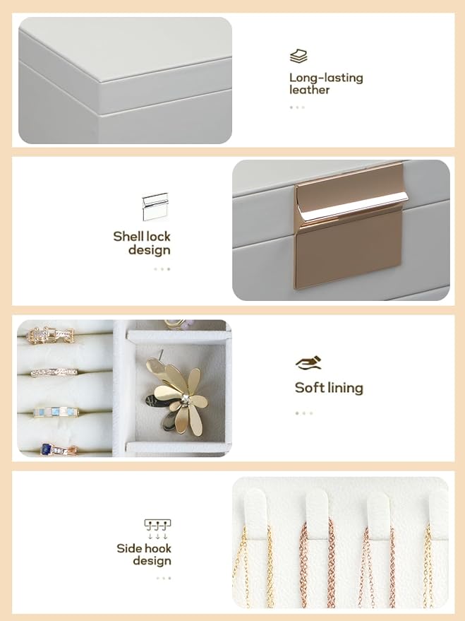 BOOVO Jewelry Boxes for Women, White and Black 6 Layer Large Jewelry Box for Necklace, Bracelet, Earrings, Rings Storage, Jewelry holder Organizer for Girls Gift (White, 5 Layer) - Image 4