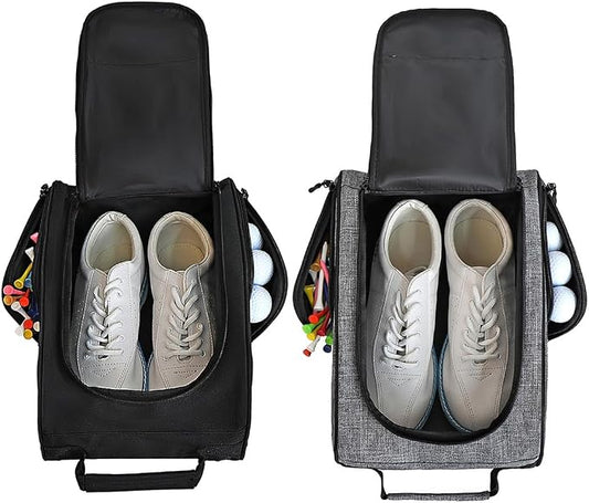 Goloni 2Pcs Golf Shoe Bag for Men & Women, Padded Travel Shoe Bag with Side Accessory Pockets,Sport Shoe Carrier for Golf Shoes,Socks,Tees & Balls,Durable & Lightweight Design(Black+Gray) by GoloniYourStyleYourRule