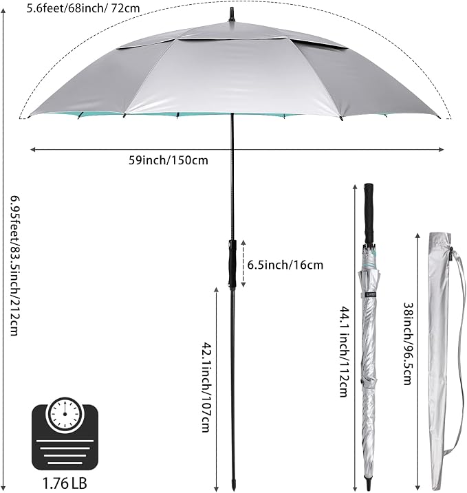 G4Free UV Golf Beach Umbrella 68”Auto Open Extra Large Sun Shade Umbrellas | Vented Windproof, Double Canopy, Oversize UPF 50+ UV Protection Sun Shade umbrella, Auto-Open, patio/fishing/golf umbrella - Image 4