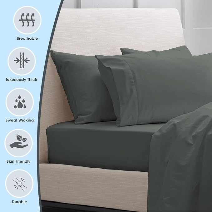 Pizuna Pure 100% Luxury Cotton Queen Size Pillow Case Dark Grey, 1000 Thread Count 100% Long Staple Cotton Sateen Pillowcase, Pillow Covers with Stylish 4" Hem (Combed Cotton Pillowcase) - Image 2