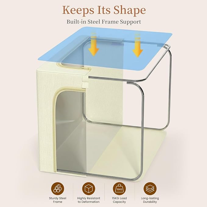 GoMaihe Clothes Storage Bins with Metal Frame, 55L Blanket Storage Boxes for Above Shelf Closet, 6 Pack Stackable Clothing Storage Organizer with Clear Window for Bedding Sweaters Comforters – Beige - Image 2