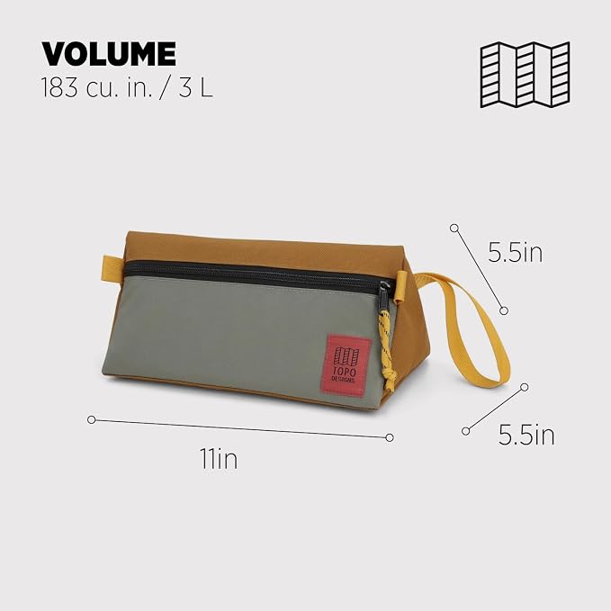 Topo Designs Dopp Kit - Travel Bag for Personal Care Essentials, Self Standing Triangular Shape, Fully Lined for Easy Cleaning, Recycled Nylon (Beetle/Spice) - Image 3