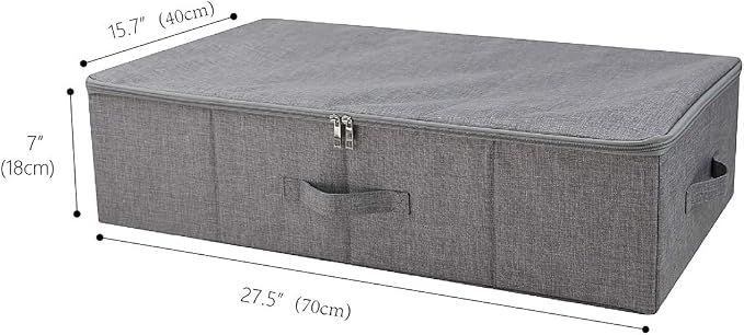 Under Bed Clothing Storage Organizer Box with Lid, Dark Gray | Under Bed Storage Basket Container, 27.5*15.7*7", Folding Design, Rigid Sturdy Fabric Bins, 3-Size Zipper, Washable - Image 3