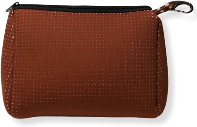 POPUPS Brand Large Makeup Bag with Zipper - Neoprene Machine Washable Travel Toiletry Cosmetic Organizer Pouch for Women (Toffee) by POPUPSBrand
