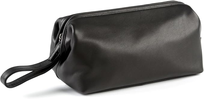 Leatherology Black Onyx Framed Toiletry Bag – Full Grain Leather Dopp Kit for Men with Wide-Mouth Opening, Interior & Exterior Zippered Pockets, Water-Resistant Lining - Image 3
