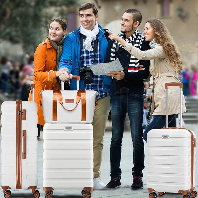 AnyZip Luggage Set 5 Piece PC ABS Hardshell Lightweight Suitcases for Travelling with 4 Universal Wheels TSA Lock Carry on Suitcase White Brown - Image 2