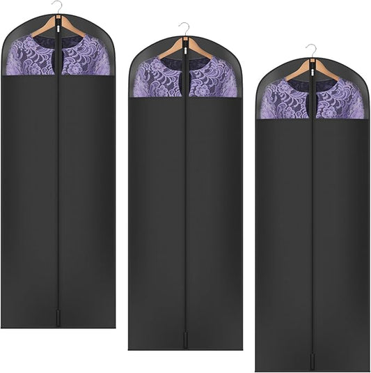 Univivi Long Garment Bags for Hanging Clothes, 65" Dress Bags for Gowns Long for Closet Storage with Large Visible Window for Long Suits, Coats, Dresses, 3 Pack, Black by Univivi
