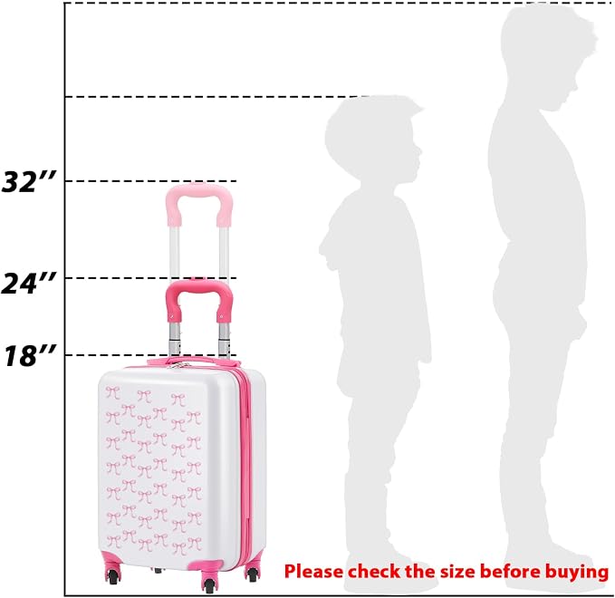 Redbaker 6 Pcs Kids Luggage Set, 17 Inch Rolling Suitcase with Backpack Lunch Bag Neck Pillow, Pink Bow Travel Set for Summer Vacation Sleepover Back to School Gift - Image 3