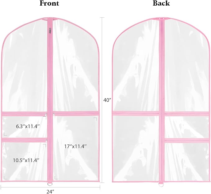 Zilink Clear Dance Garment Bags for Dancers 40” Dance Costume Garment Bag Dance Competition Must Haves with 3 Clear Zipper Pockets for Dance Competitions Set of 4 [Upgraded Version] - Image 2