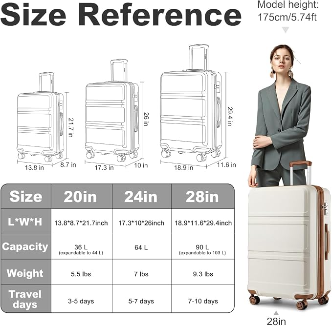 Kono 28 Inch Luggage Expandable Suitcase with Spinner Wheels TSA Lock | Lightweight PC+ABS Hardside Large Checked Luggage Durable Rolling Suitcase Cream White - Image 6