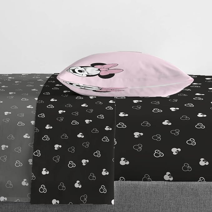 Jay Franco Kids Sheet Set with Fitted, Flat Sheets & Pillow Cover - Ultra-Soft Bedding with Pillowcase for Room Decor, Black - Minnie Mouse, 3 Piece Twin - Image 6