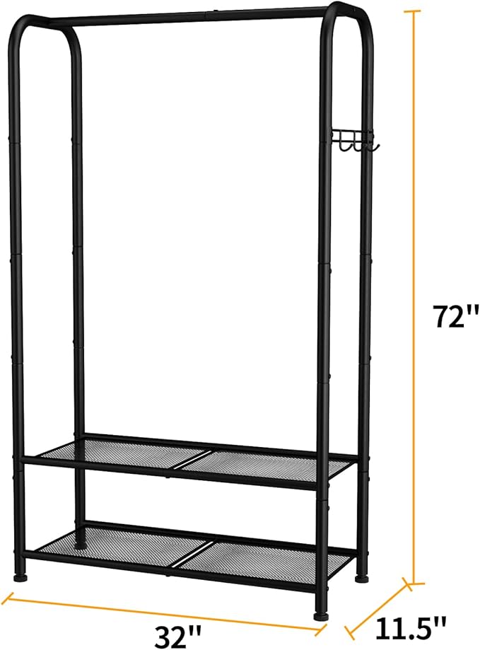 SINGAYE Wardrobe Standing Closet Clothing Rack With Shelf Hanging Clothes | Wardrobe Open Compact Small Metal Garment Hanger Stand Alone Free Standing Black Closet Rack Storage Organizer Heavy Duty - Image 5