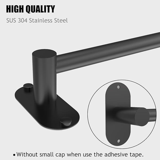Towel Bar, Adjustable 14.4inch - 25.2inch Towel Rack, Self Adhesive & Wall Mounted for Bathroom Kitchen Hand Towel Holder Cloths Hanger 304 Stainless Steel Single Bar (3, Matte Black) - Image 4