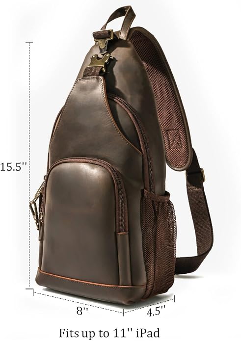 Polare Full Grain Cowhide Anti Theft Chest Shoulder Bag Vintage Sling Crossbody Casual Daypack - Image 6