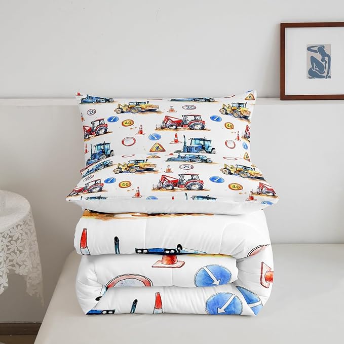 Erosebridal Boys Tractor Comforter Set Queen, Kids Construction Excavator Down Comforter Equipment Truck Duvet Sets for Boys Girls Children, Heavy Vehicle Crane Bedding Set with 2 Pillow Cases - Image 5