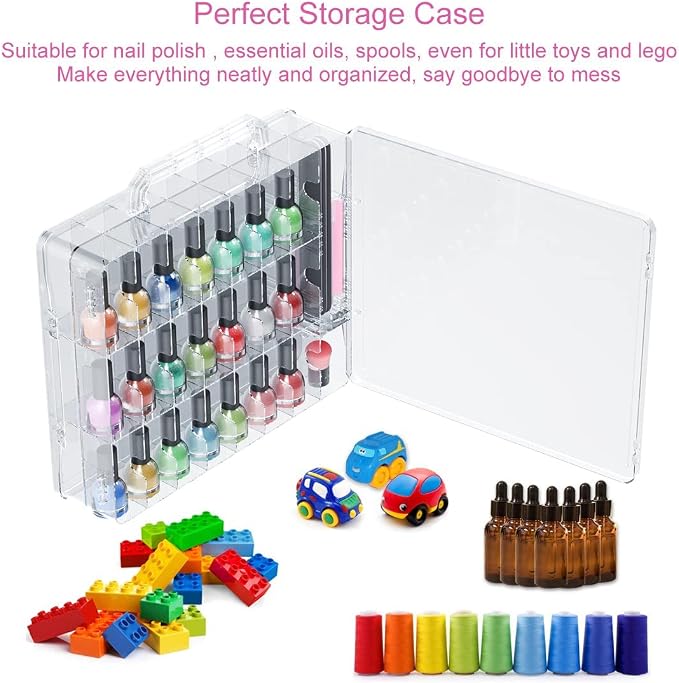 Nail Polish Organizer Case for 48 Bottles, Gel Nail Polish Storage Holder | Double Side Adjustable Space Divider for Acrylic Nail Gel Dip Powder Tips Set with Two Toe Separator - Image 2
