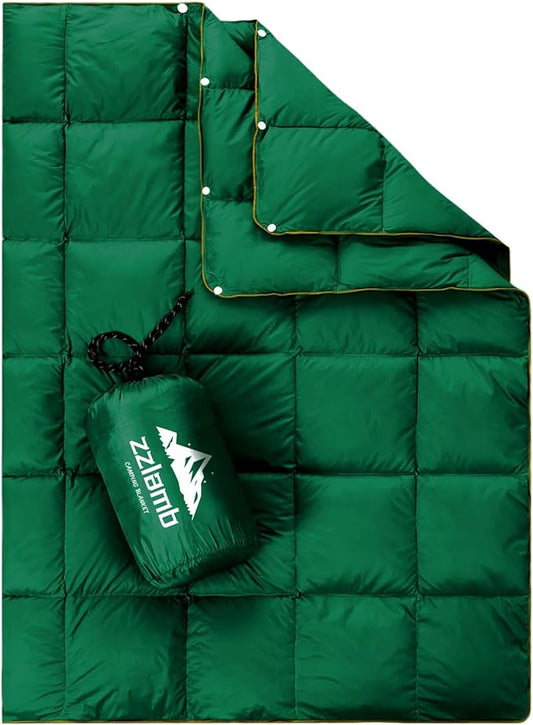 zzlamb Puffy Down Camping Blanket Water-Repellent, Down Throw Travel Blanket Portable for Outdoor, Light Warm Quilt for Couch Plane Car Theater Stadium Picnic RV Backpacking Hammock by zzlamb