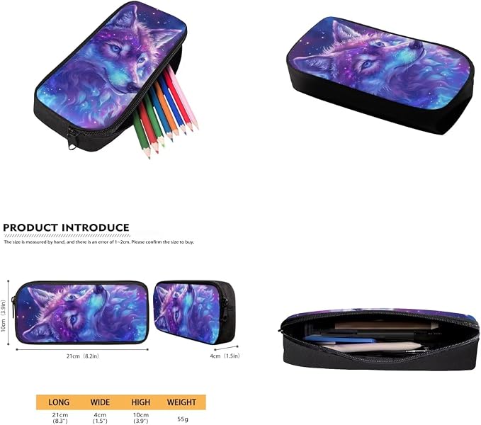 Galaxy Wolf Backpack for Girls Boys Backpack with Lunch Box Water Bottle Carrier with Strap and Big Pencil Case 4PCS Bookbag with Front Pocket for School 17 inch Sturdy School Bag for Kids - Image 5
