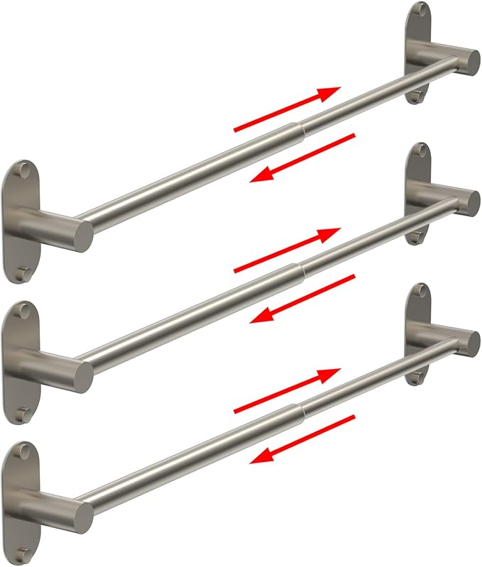 Towel Bar, Adjustable 14.4inch - 25.2inch Towel Rack, Self Adhesive & Wall Mounted for Bathroom Kitchen Hand Towel Holder Cloths Hanger SUS 304 Stainless Steel Single Bar (3, Brushed Nickel) by MIROAMZ