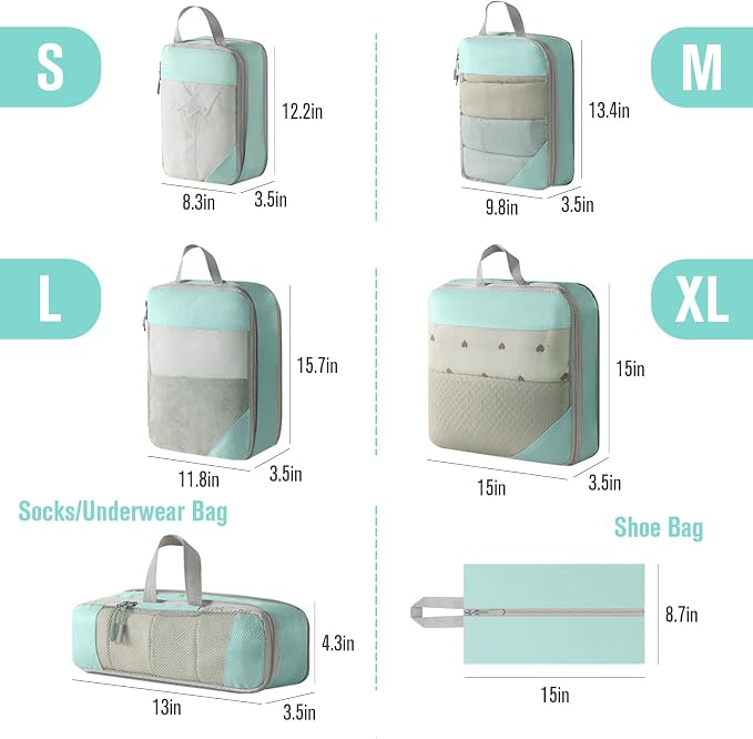 WOOMADA Compression Packing Cubes for Suitcases Travel Essentials 6 Set Rectangle Mesh Expandable Travel Bags Organizer for Luggage - Image 2