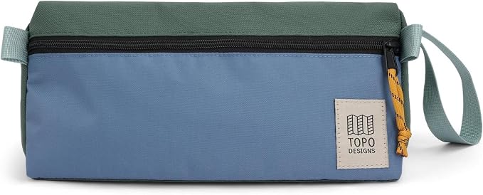 Topo Designs Dopp Kit - Travel Bag for Personal Care Essentials, Self Standing Triangular Shape, Fully Lined for Easy Cleaning, Recycled Nylon (Stone Blue/Forest) by TopoDesigns