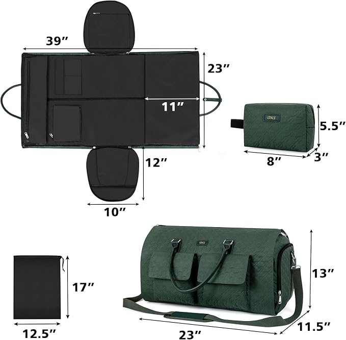 Garment Bag for Travel With Toiletry Bag Convertible Carry On Weekender Bag Large Travel Duffel Bags for Women 2 in 1 Hanging Suitcase Suit Travel Bags for Women & Men 3pcs Set (H-Green) - Image 7