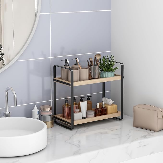 HNRLOY Bathroom Counter Organizer,Bathroom Countertop Organizer,Counter Shelf,Countertop Storage,Organization and Storage,Makeup Shelf,Sink Caddy(Burlywood 2 Tier) - Image 5
