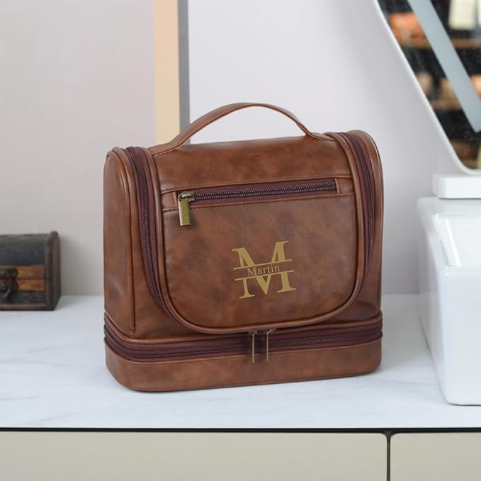 Personalized Toiletry Bag Leather Shaving Dopp Kit Bag for Men Hanging Makeup Bag Hanging Cosmetic Organizer Kit - Image 6