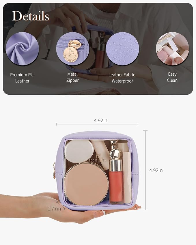 Pocmimut Clear Makeup Bag, Easy to Find Mini Makeup Bag for Purse, Travel Makeup Bag for Car, Compact Cosmetic Pouch for Daily Essentials,Purple - Image 4