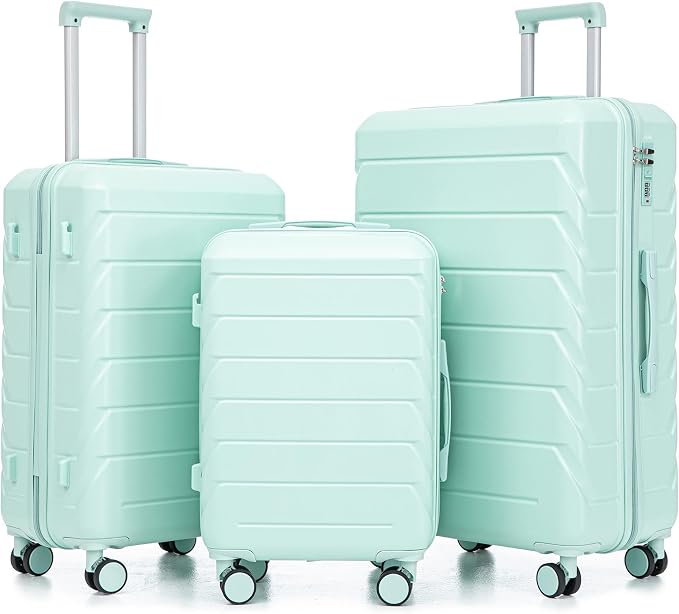 Hardshell Luggage Sets, Lightweight Stripes Suitcases with Spinner Wheels, Blue-220 by Merax