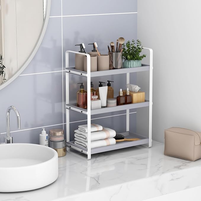 HNRLOY Bathroom Counter Organizer,Bathroom Countertop Organizer,Counter Shelf,Countertop Storage,Organization and Storage,Makeup Shelf,Sink Caddy(Grey 3 Tier) - Image 6