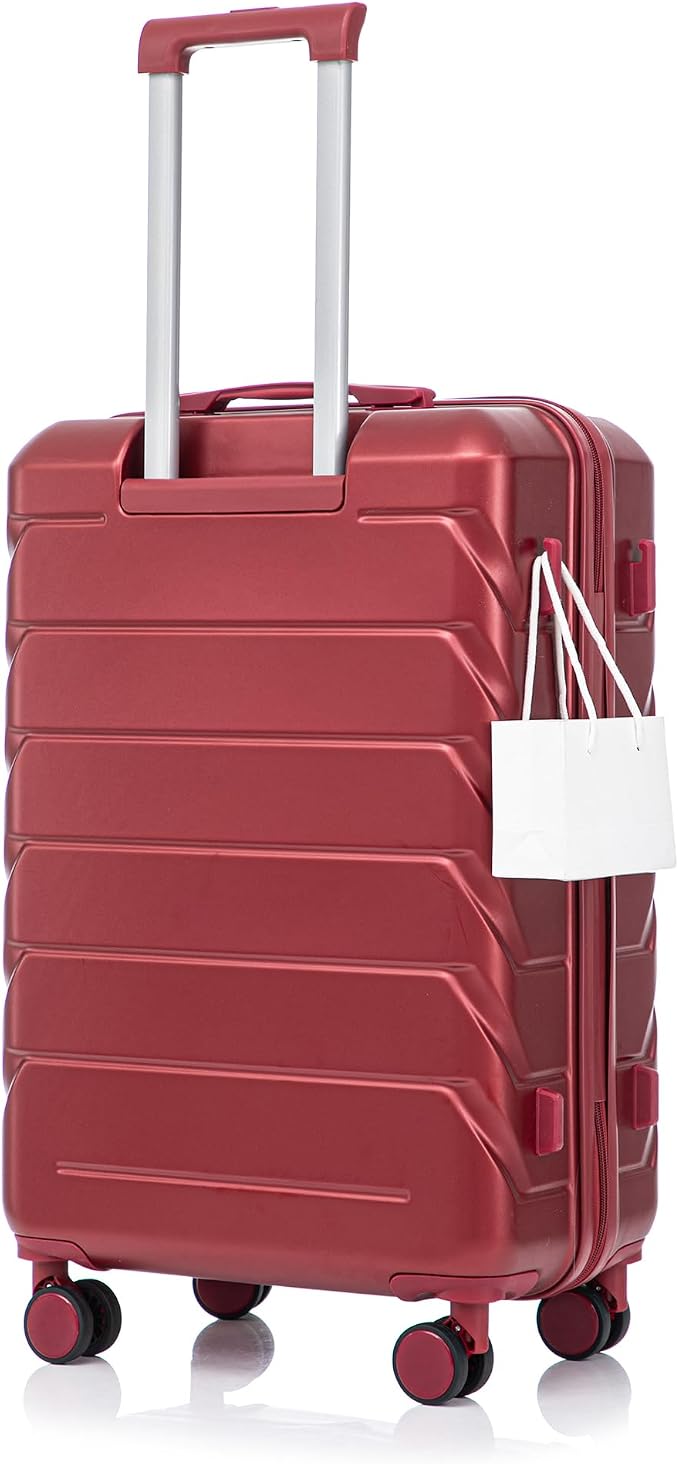 GDFStudio 28" ABS Hardshell Checked Luggage, Large Capacity Travel Suitcase with Scratch Resistant Surface, 360° Silent Spinner Wheels, Combination Lock, Telescopic Handle and Side Hooks, Wine Red by GDFStudio