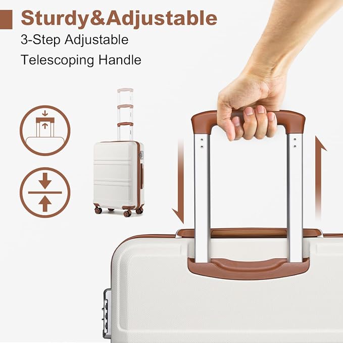 Kono 4 Piece Luggage Sets Expandable with Spinner Wheels TSA Lock | Lightweight PC+ABS Hardside Travel Rolling Suitcases 20in 24in 28in Carry on and 12in Mini Cosmetic Case Cream White - Image 5