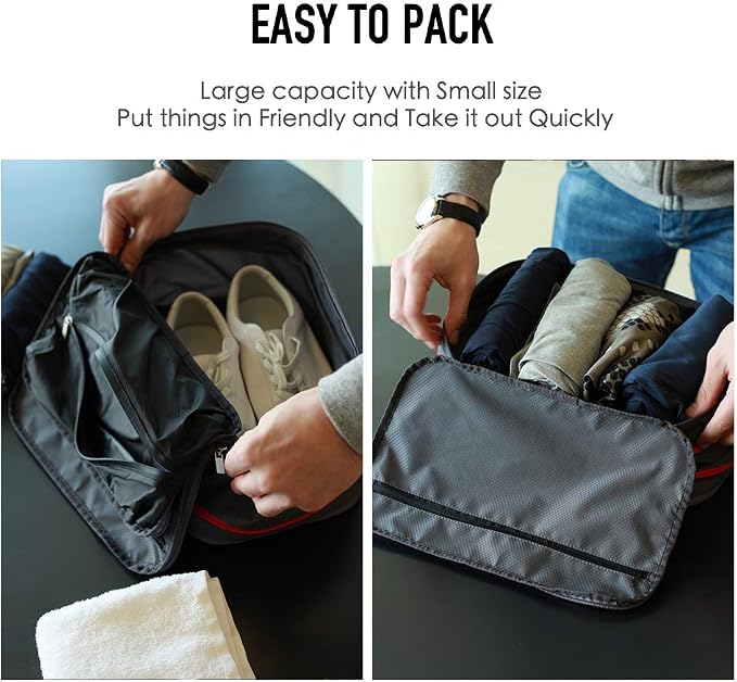 BeeNesting Compression Packing Cubes 2 Set for Travel Suitcase Organizer Accessories with Shoes Bag (M+L 9L/15L, BlackRed) - Image 3