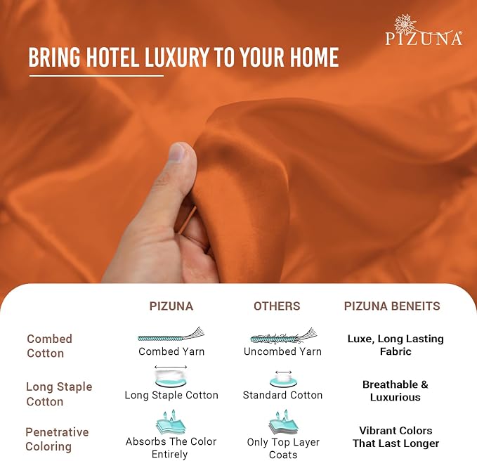 Pizuna Pure 100% Cotton Flat Sheets Only King Burnt Orange (1 PC), Luxurious 400 Thread Count Long Staple Cotton Sateen with 4" Hem (Combed King Flat Sheet Only Cotton) - Image 5