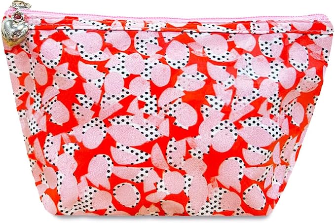Jacaranda Living Small Cosmetic Bag - Water-Resistant, PVC-Lined, Compact & Travel Ready Make Up Bag, Easy to Clean - Pebble Polka Dot by JacarandaLiving