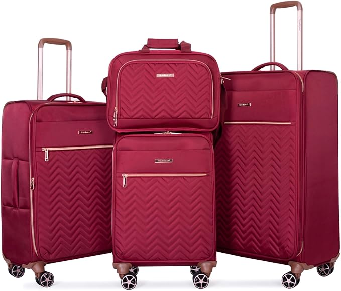 Travelhouse 4-Piece Softside Luggage Set with Spinner Wheels | Lightweight expandable suitcases: 16" underseat duffel bag + 20" carry-on + 24" + 28" checked by Travelhouse