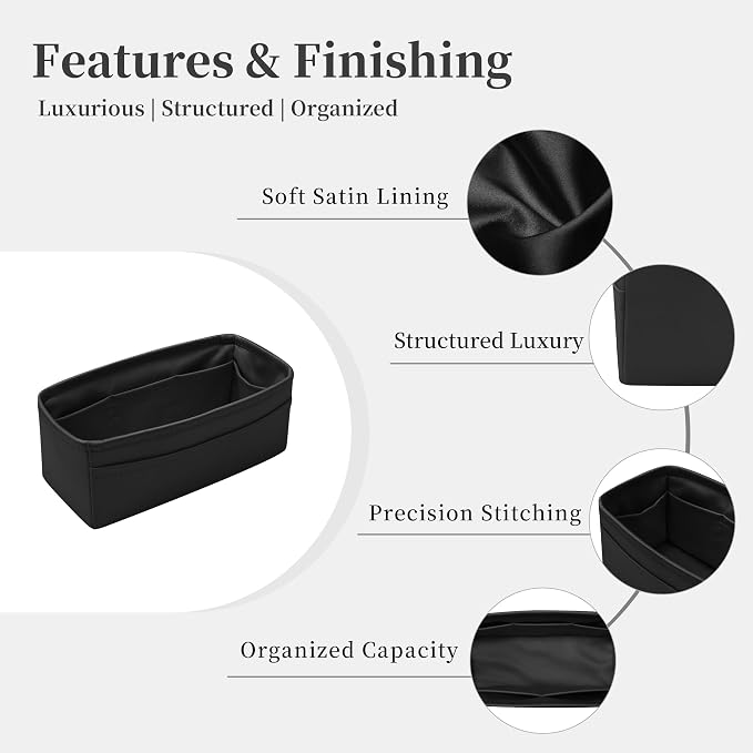 Satin Purse Organizer for Birkin 40, Black | Custom Fit, Multiple Pockets, Lightweight Purse Essentials, Ideal for Travel, Shopping, and Daily Use - Image 5