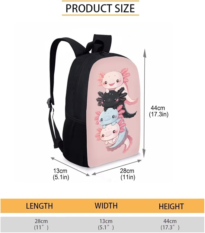 Cute Axolotl Backpack and Lunch Box for Girls 6-8/8-10 Pink Bookbag for 2nd Grade Primary/Elementary Book Bag Lunchbox Pencil Case Watter Bottle Holder 4PCS Kids Back to School Back Pack Set - Image 4