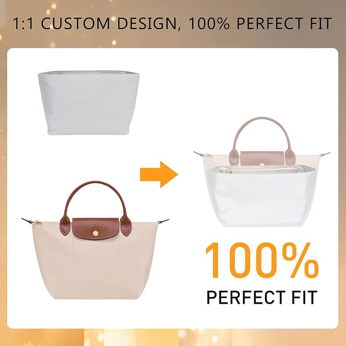 Soft Nylon Purse Organizer Insert for Longchamp Le Pliage Original S Handbag, Lightweight Luxury Long Champ Small Handbag with Cup Holder,Zipper Bags Inner Linner with 7 Deepened Pockets,S/Beige - Image 8