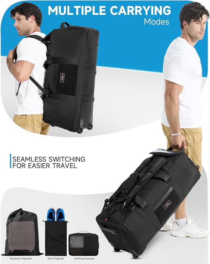 Foldable 120L Rolling Duffle Bag with Wheels | Extra Large Travel Duffle Bag with Shoes Compartment, Backpack Straps Gym Bag for Weekend & Overnight Trips, Camping, Moving | Includes 3 Packing Cubes - Image 2