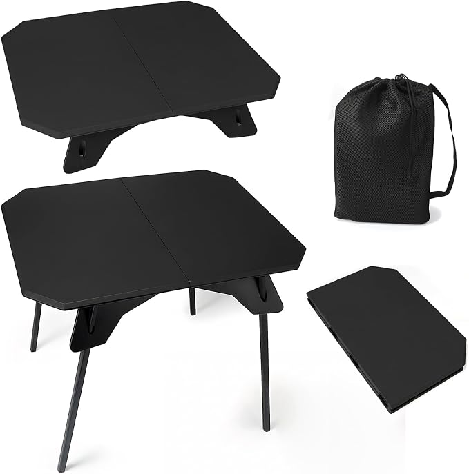 TOPCHANCES Folding Camping Table, Ultralight Aluminum Portable Table with Adjustable Height, 2-in-1 Carry Bag for Outdoor Picnic, Travel, Beach, BBQ & Festival (Black) by TOPCHANCES