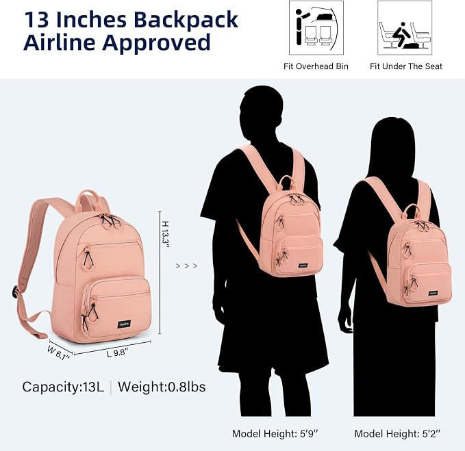HanTrip Carry On Travel Backpack For Men Women, 13 Inch Small Mini Work Bag Personal Item Backpacks, Camping Back Pack Lightweight Hiking Daypack For Office Nurse Commuter (Pink) - Image 2
