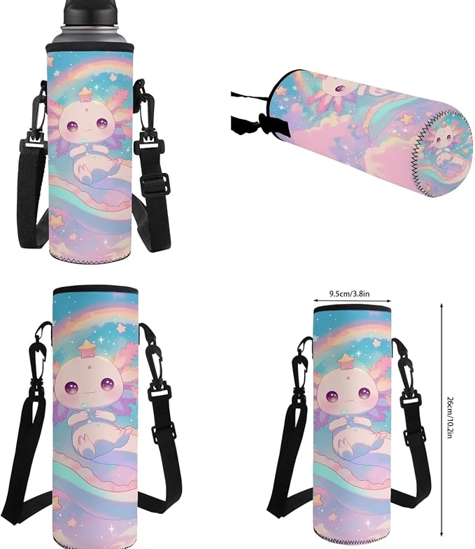 Cute Axolotl Backpack for School Girls 2nd Grade with Lunch Box Rainbow Elementary Bookbag Lunch Bag Set Neon Back Pack Lunchbox Pencil Case Watter Bottle Holder Back Pack for Kids 6-8/5-7 - Image 7