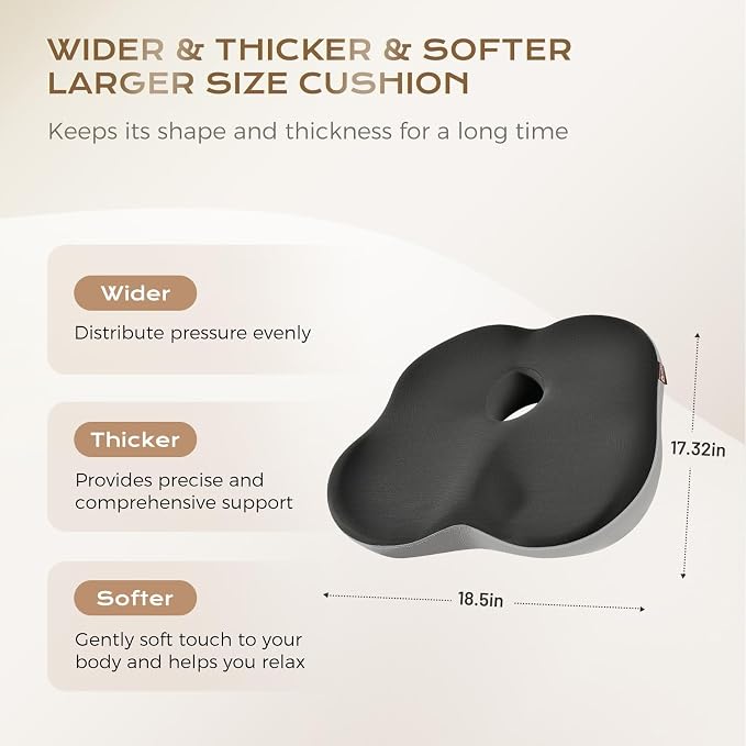 Coverado Seat Cushion for Sciatica Pain Relief, Ergonomic Memory Foam Wheelchair Cushions, Non-Slip Washable Car Seat Cushions for Driving Travel Truck Office Chair Car Driving Driver Gray&Black - Image 2