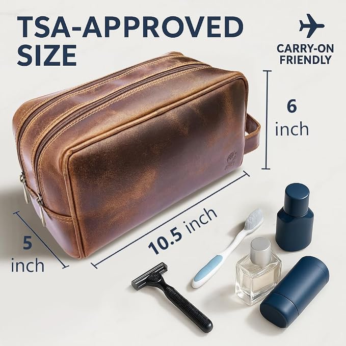 RUSTIC TOWN Leather Toiletry Bag for Men - Travel Shaving Ditty Kit - Bathroom Shower Toiletries Organizer - Leather Cosmetic Bag for Women (Antique Brown) - Image 3