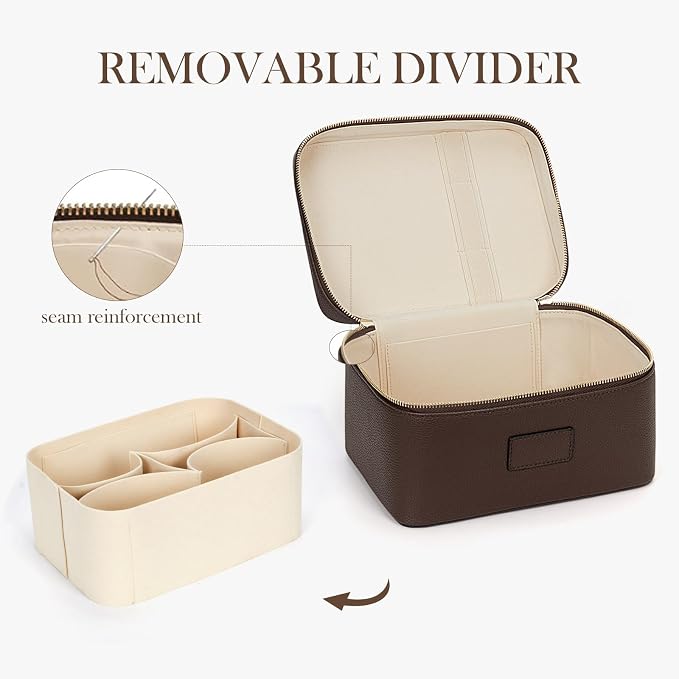 HiTotes Makeup Bag Large Vanity Case for Women Travel Cosmetic Bag Makeup Case Organizer Leather Travel Toiletry Bag - Image 4